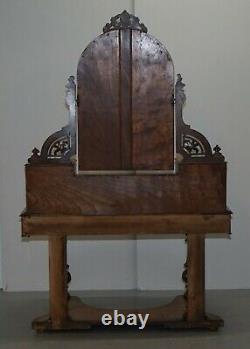 Beautiful Burr & Quarter Cut Walnut Antique Victorian Dressing Table Inc Mirror