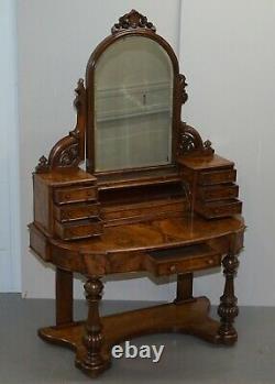 Beautiful Burr & Quarter Cut Walnut Antique Victorian Dressing Table Inc Mirror