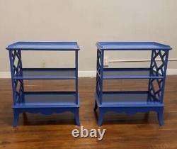 Blue Chippendale Vintage Mid Century Nightstands Side Tables Hollywood Regency