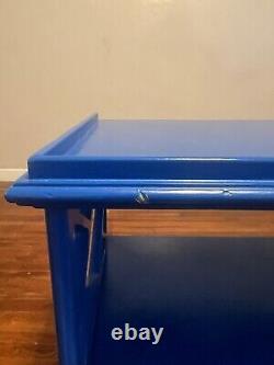 Blue Chippendale Vintage Mid Century Nightstands Side Tables Hollywood Regency