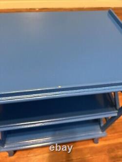 Blue Chippendale Vintage Mid Century Nightstands Side Tables Hollywood Regency