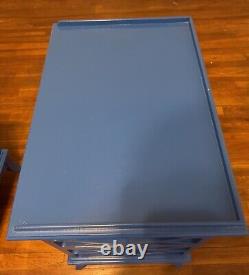 Blue Chippendale Vintage Mid Century Nightstands Side Tables Hollywood Regency