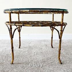 Bronze Faux Bamboo Vintage Palm Beach Regency Chippendale Coffee Table