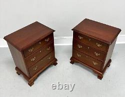 CRAFTIQUE Solid Mahogany Chippendale Style Three-Drawer Nightstands Pair