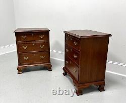 CRAFTIQUE Solid Mahogany Chippendale Style Three-Drawer Nightstands Pair