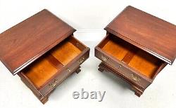 CRAFTIQUE Solid Mahogany Chippendale Style Three-Drawer Nightstands Pair