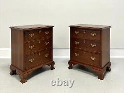 CRAFTIQUE Solid Mahogany Chippendale Style Three-Drawer Nightstands Pair