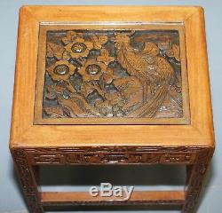 Carved Nest Of Chinese Tables Depicting Scenes Of Noblemen Dragon Boat Flowers