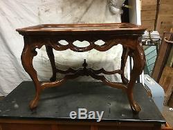 Carved Nude Lady Walnut Tray Top Coffee Table