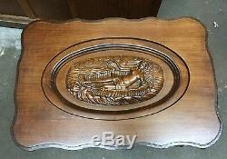 Carved Nude Lady Walnut Tray Top Coffee Table