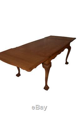Charming Vintage French Chippendale Dining Table with Leaves, Value Priced, Oak