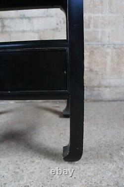 Chinese Chippendale Black Lacquer Chinoiserie Side Accent Table Nightstand 27