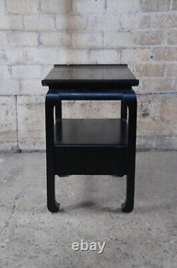 Chinese Chippendale Black Lacquer Chinoiserie Side Accent Table Nightstand 27