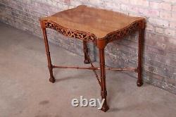 Chinese Chippendale Carved Mahogany Faux Bamboo Tea Table by Beacon Hill