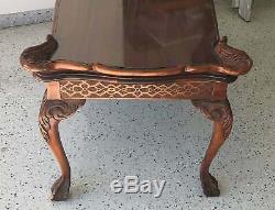 Chinese Chippendale Coffee Table Cocktail 20s-40s Hand Carved Claw Feet and Rail