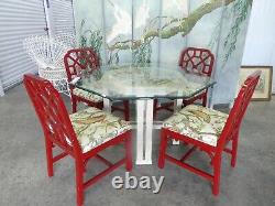 Chinese Chippendale Dining Set, Octagonal Dining Table And 4 Trellis Chairs