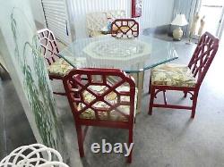 Chinese Chippendale Dining Set, Octagonal Dining Table And 4 Trellis Chairs