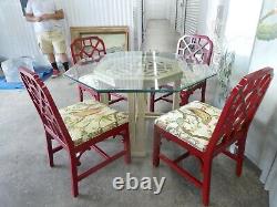 Chinese Chippendale Dining Set, Octagonal Dining Table And 4 Trellis Chairs