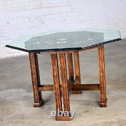 Chinese Chippendale Drexel Heritage Octagon Center or Dining Table withGlass Top