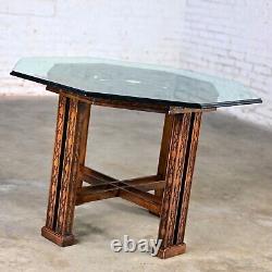 Chinese Chippendale Drexel Heritage Octagon Center or Dining Table withGlass Top