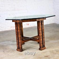 Chinese Chippendale Drexel Heritage Octagon Center or Dining Table withGlass Top