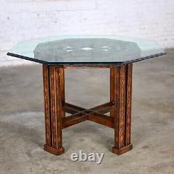 Chinese Chippendale Drexel Heritage Octagon Center or Dining Table withGlass Top