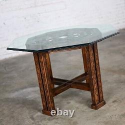 Chinese Chippendale Drexel Heritage Octagon Center or Dining Table withGlass Top