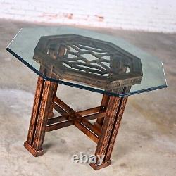 Chinese Chippendale Drexel Heritage Octagon Center or Dining Table withGlass Top