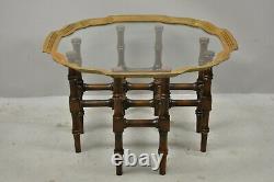 Chinese Chippendale Faux Bamboo Campaign Scalloped Edge Brass Tray Coffee Table