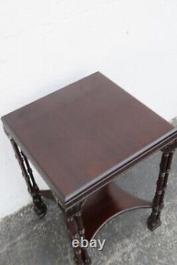 Chinese Chippendale Mahogany Square Side End Table with Shelf 3981