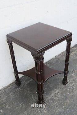 Chinese Chippendale Mahogany Square Side End Table with Shelf 3981