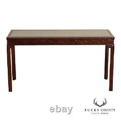 Chinese Chippendale Style Glass Top Mahogany Console Table