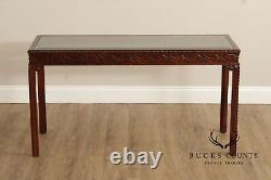 Chinese Chippendale Style Glass Top Mahogany Console Table