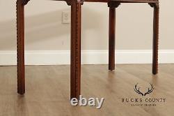 Chinese Chippendale Style Glass Top Mahogany Console Table