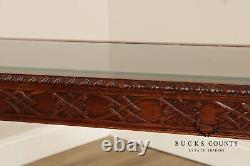 Chinese Chippendale Style Glass Top Mahogany Console Table