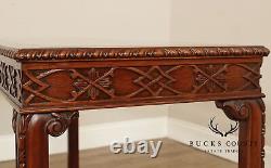 Chinese Chippendale Style Glass Top Mahogany Console Table