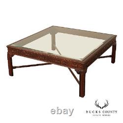 Chinese Chippendale Style Square Glass Top Coffee Table