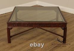 Chinese Chippendale Style Square Glass Top Coffee Table