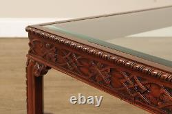 Chinese Chippendale Style Square Glass Top Coffee Table