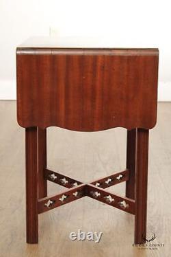 Chinese Chippendale Style Vintage Mahogany Drop-Leaf Pembroke Table