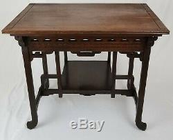 Chinese Chippendale library table carved walnut desk hall Asian vintage antique