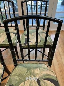Chinese chippendale chinoiserie faux bamboo wood chairs set of four