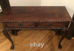 Chippendale Antique Wood Writing Desk 2 Drawer Console Table Beautiful