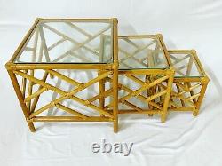 Chippendale Bamboo Rattan Nesting Tables Set of 3