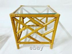 Chippendale Bamboo Rattan Nesting Tables Set of 3