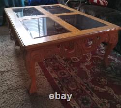 Chippendale Birdseye Maple Coffee Table with Smoked beveled glass inserts