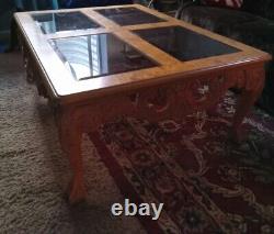 Chippendale Birdseye Maple Coffee Table with Smoked beveled glass inserts