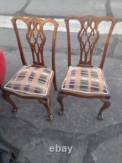 Chippendale Carved Mahogany Dining Chair Pair