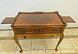 Chippendale Coffee Table with large locking silver server drawer, key, pull outs