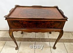 Chippendale Coffee Table with large locking silver server drawer, key, pull outs